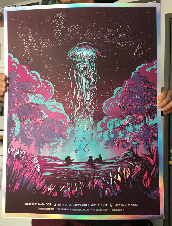 Holographic Hulaween Screen Print Poster 2018